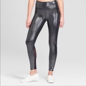 JoyLab Silver Metallic Mesh Shine Disco Leggings Tights Womens Medium